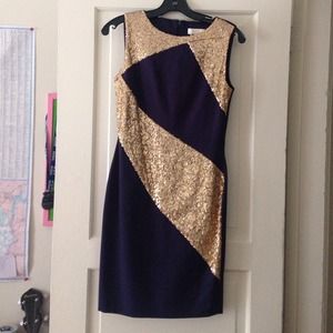 Navy blue dress with gold sequins- never worn!
