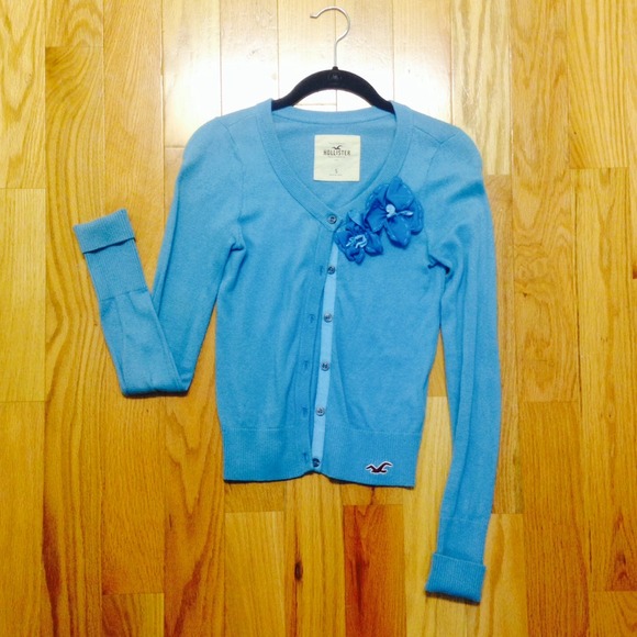 Hollister blue cardigan with flower design