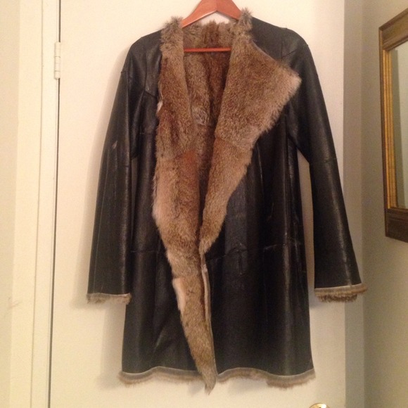 Leather coat rabbit fur MK. Size 6