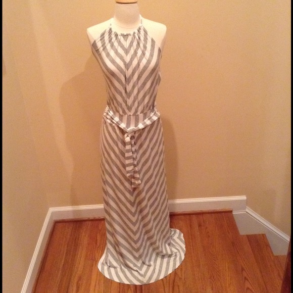 SOLD IN BUNDLE Grey n Cream Stripe Halter Maxi