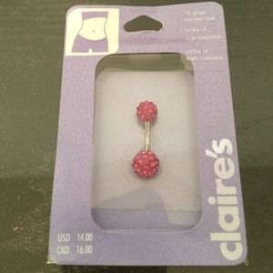 Pink sparkle 14 gauge belly button ring