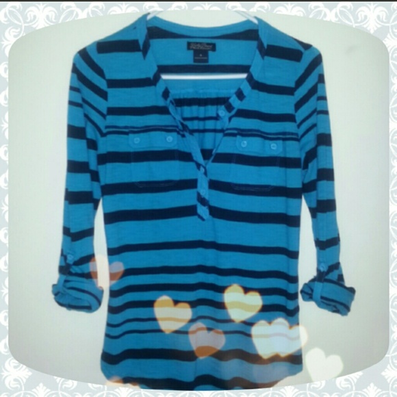 Navy and bright blue lucky brand striped shirt
