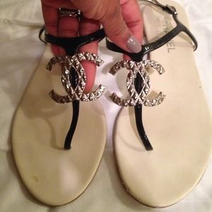 Authentic Black patent leather chanel sandal!