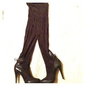 COLIN STUART fabric upper thigh boots