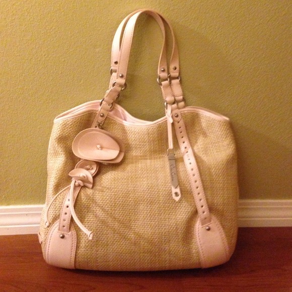 Cole Hann cream woven with pink accents purse