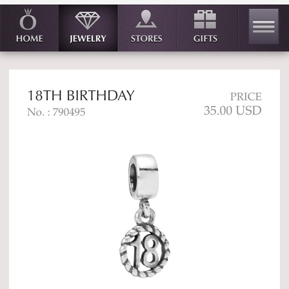 Pandora Jewelry - Authentic Pandora Silver 18th Birthday Charm