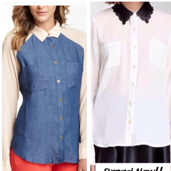 Romeo & Juliet Tops - Bundle! Denim & Chiffon / white button up top!