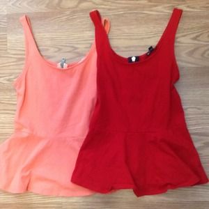 Set of 2 Peplum Tanks (express); red and coral.