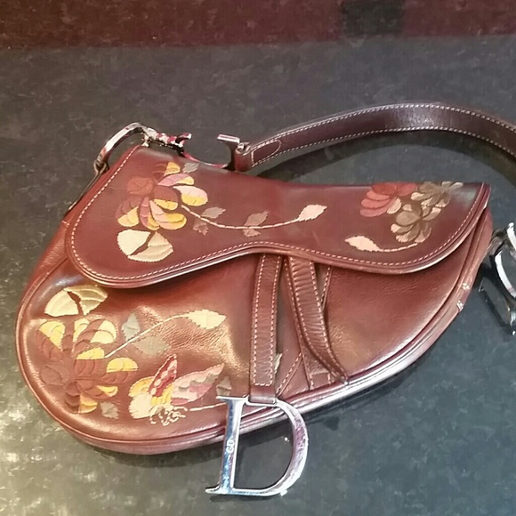 Christian Dior leather embroidered saddle bag
