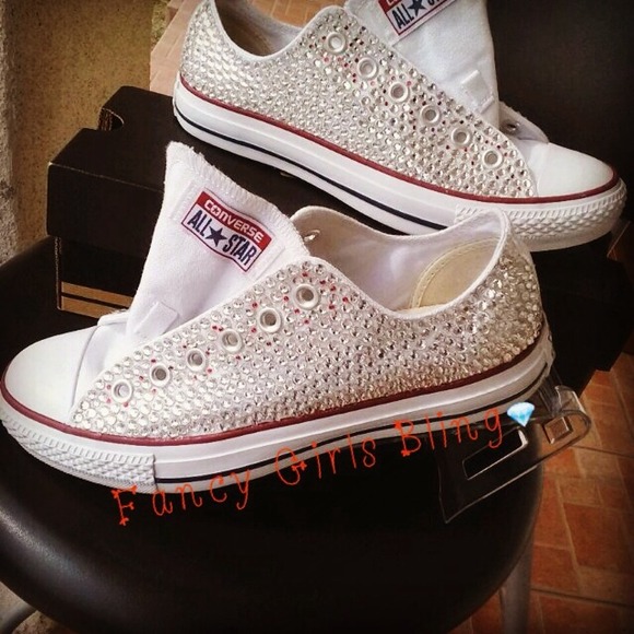 🚫SOLD🚫 Custom Bling Bling 💎 White Converse 7.5 - Picture 2 of 4