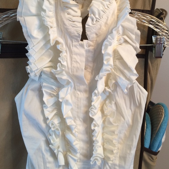 BCBGMaxAzria White Ruffled Halter Size M - Picture 2 of 4