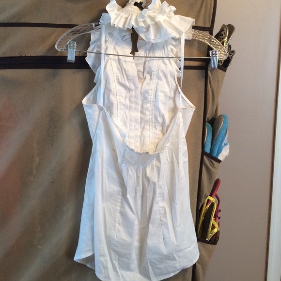 BCBGMaxAzria White Ruffled Halter Size M - Picture 3 of 4