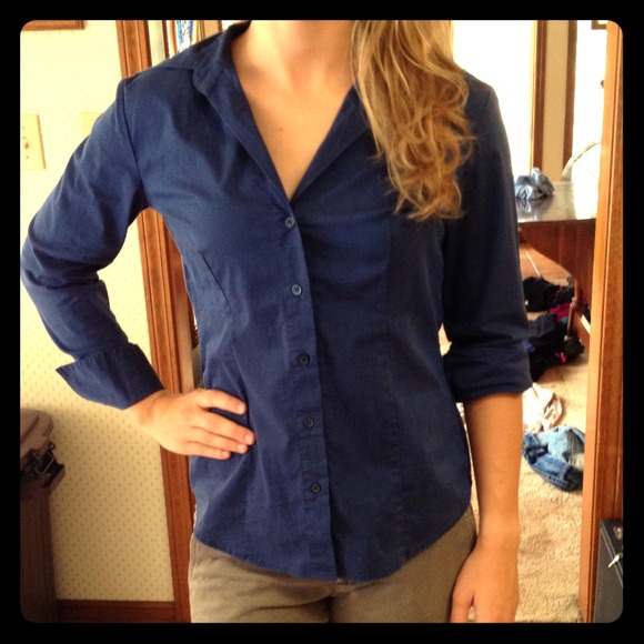 Express: deep blue button-up shirt
