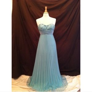 Spaghetti strapped gown with sweetheart neckline