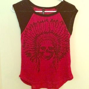 Full tilt black and red tank top - Aztec skeleton