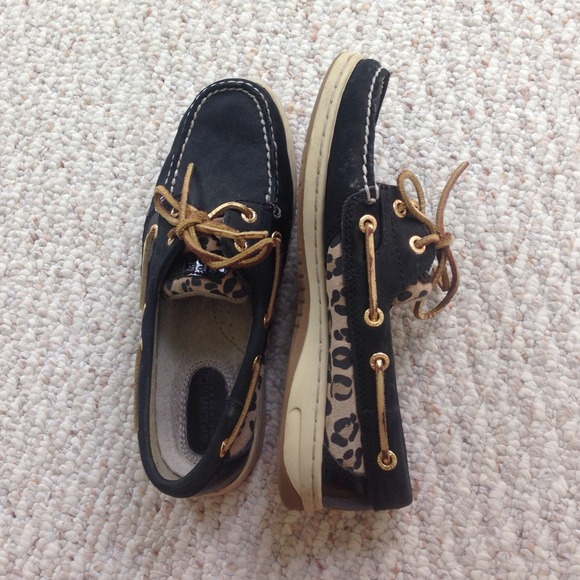 Black/Cheetah Print Sperry Top-siders