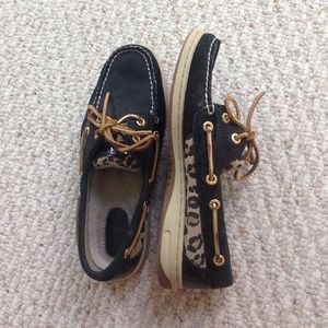 Black/Cheetah Print Sperry Top-siders