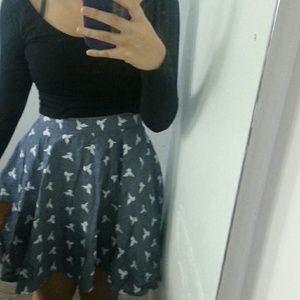 Chambray bird burnt skater skirt