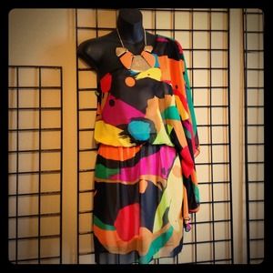 Cameo one shoulder butterfly wing sheer dress