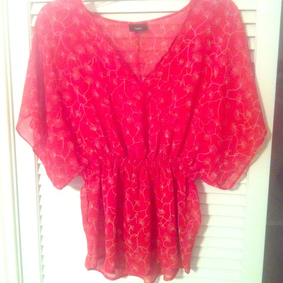 Red boho top with white dandelion print