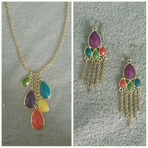 Multi-colored Necklace & Earrings Set