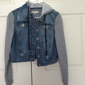 button up half jean half sweater material jacket
