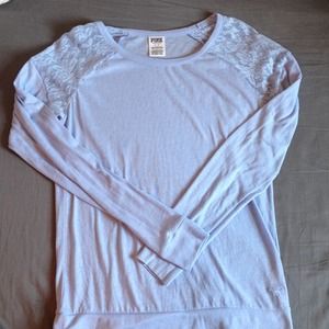 Light Blue Long Sleeve Top w/ Lace Shoulders