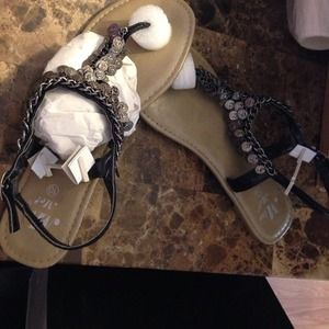 Black coin sandals
