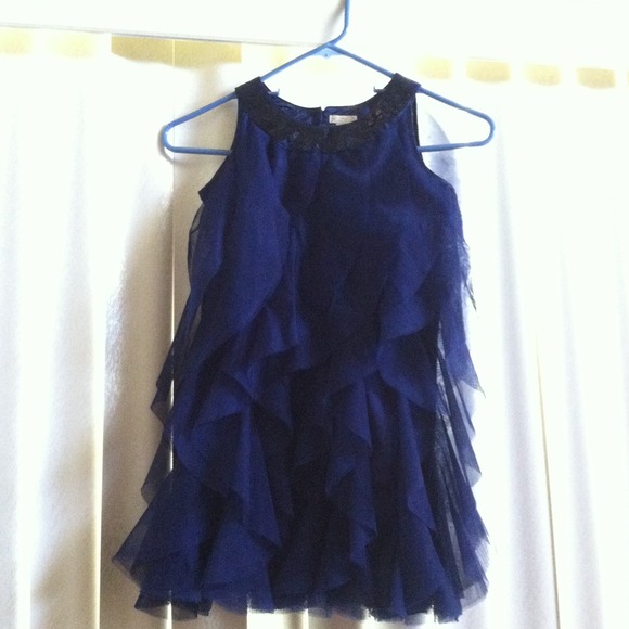 Girls Navy Blue Ruffle Dress (kids) - Picture 1 of 3