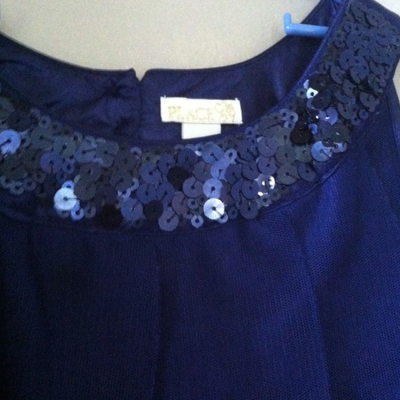 Girls Navy Blue Ruffle Dress (kids) - Picture 2 of 3