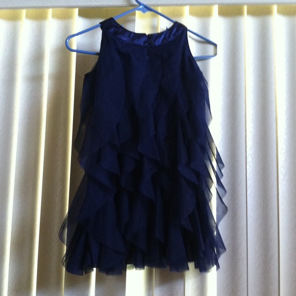 Girls Navy Blue Ruffle Dress (kids) - Picture 3 of 3