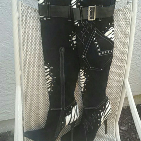 zebra print thigh high boots