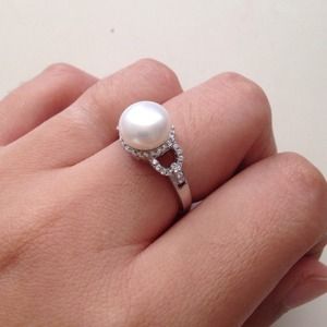 925 sterling silver fresh pearl engagement ring