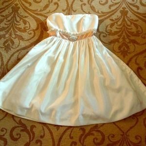 Strapless cream bejeweled dress