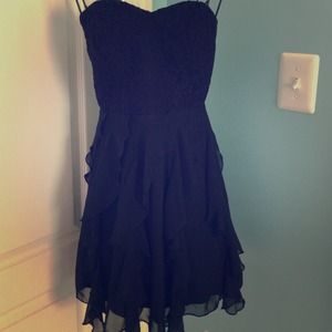 strapless black party dress with delicate lace