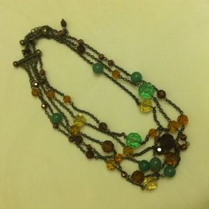 LIA SOPHIA Green Brown Gold Beaded Choker Necklace