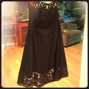 Strapless Black calf length dress w/ gorg detail