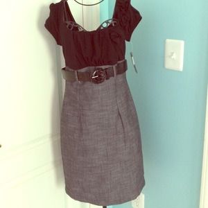 black and gray formal dress with stylish belt
