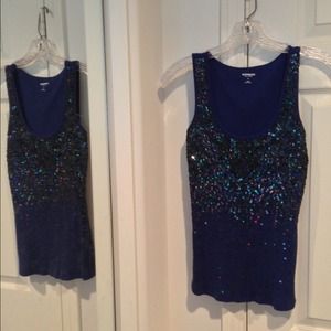 Express Sexy Basic Blue sequin tank