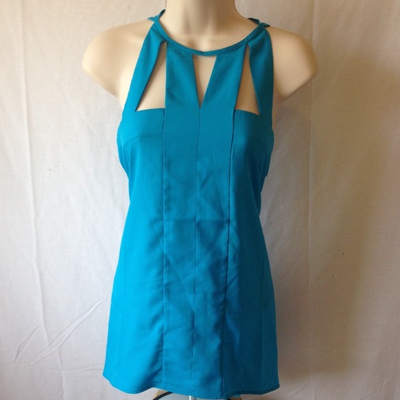 TURQOISE FISHTAIL CAGED TOP - NWT - Picture 2 of 3