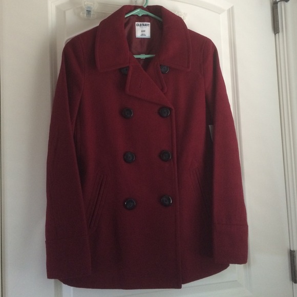 NWT Old navy wool blend dark red peacoat