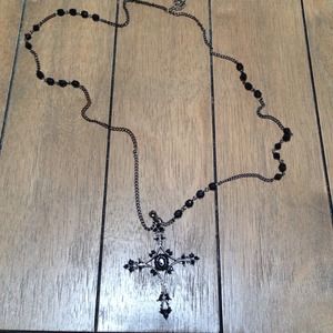 Gun Metal and Black Cross Necklace