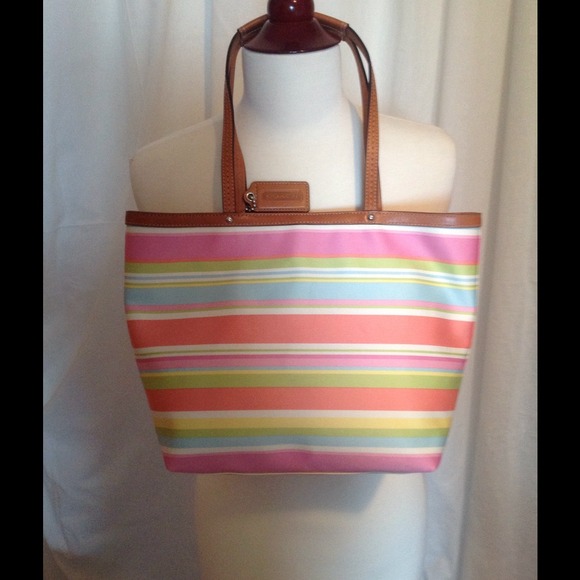 Authentic Coach Handbag. Multi Stripe Beach Tote. - Picture 1 of 3