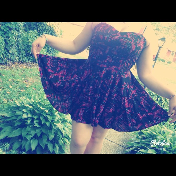 Areo Heart Neck Dress w/ Plaid Roses