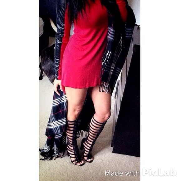 Shoes - Gladiator knee high chunky heels