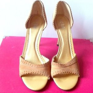 Beige Suede BCBG open toe high heels