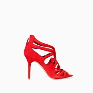 Zara Red Strappy High Heel Sandal size 6