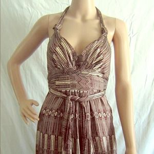 Vintage WALTER Silk Halter Dress with Ethnic Print