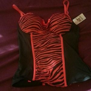 NWT Black/Red Zebra Corset