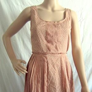 Dusty Rose Polkadot Dress with Pleated Skirt